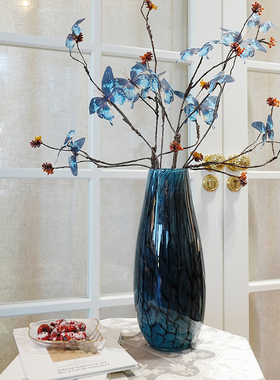 花青兰束口粉金琉璃花瓶家居装饰艺术摆件玄关水培插画花器L37L