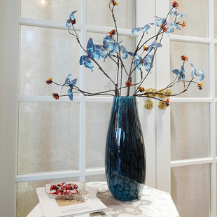 花青兰束口粉金琉璃花瓶家居装 饰艺术摆件玄关水培插画花器L37L