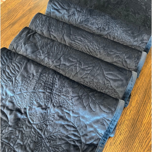 出口美国杂志款圣诞天鹅绒普鲁士蓝植物图案桌旗35*180cm