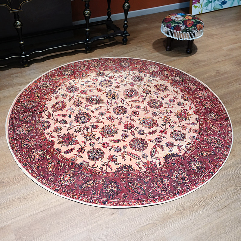 珊瑚粉中式民族风圆形地垫家用客厅沙发垫单椅垫卧室衣帽间镜前毯,居家布艺,转椅地垫,淘宝优惠券,粉丝福利购,淘宝优惠卷
