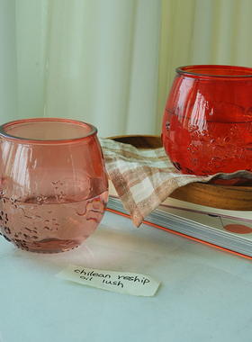 进口水晶玻璃粉樱浮雕水杯小花瓶家居摆件