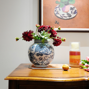 多子多福螺纹大肚青花瓷瓶家用客厅装 饰摆件入户玄关水培插花器