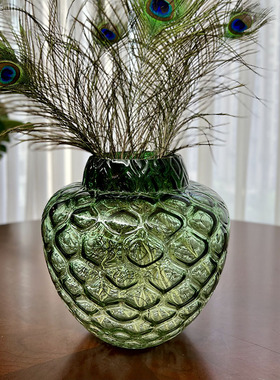 清新创意渐变色灰绿过度明纯手工玻璃花瓶桌面书房摆件花瓶