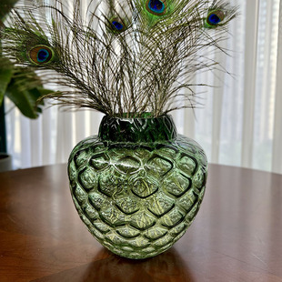 清新创意渐变色灰绿过度明纯手工玻璃花瓶桌面书房摆件花瓶
