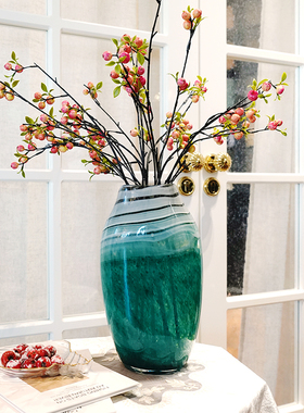 孔雀翎铜青琉璃花瓶家居桌面装饰艺术摆件玄关水培插画花器PT48