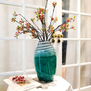 孔雀翎铜青琉璃花瓶家居桌面装 饰艺术摆件玄关水培插画花器PT48