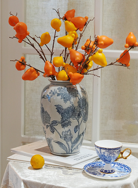 富贵菊黄釉冰裂纹青花瓷瓶家用客厅装饰摆件入户玄关水培插花器