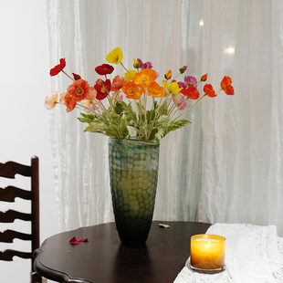 仿真花虞美人植绒罂粟花家居陈列装 饰花艺摆件家用客厅花瓶配饰