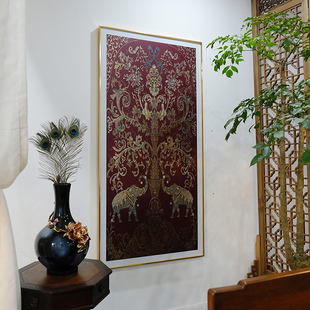 新中式 饰画客厅背景墙挂画 吉祥到家金錾画复古玄关装