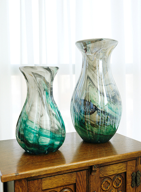 天水碧镜面琉璃花瓶家居桌面装饰艺术摆件玄关水培插画花器