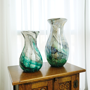 天水碧镜面琉璃花瓶家居桌面装 饰艺术摆件玄关水培插画花器