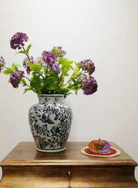 花鸟乌兰白釉青花瓷瓶家用客厅装饰摆件入户玄关水培插花器