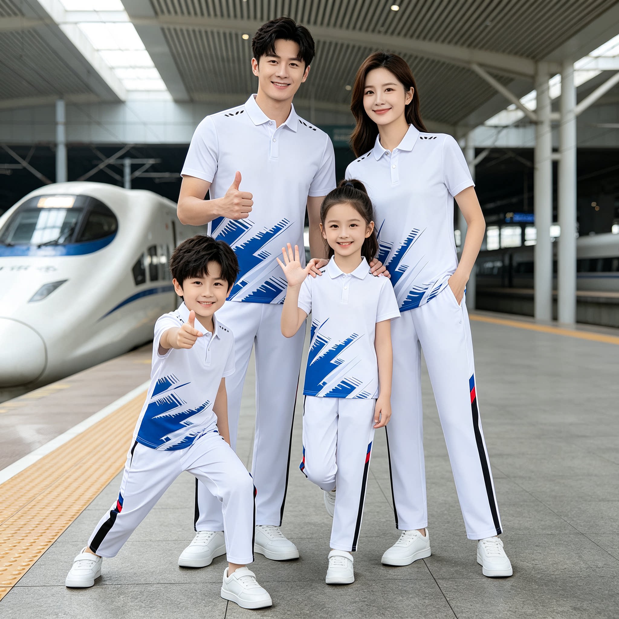 情侣短袖运动套装运动会出场服团体服T恤健走Polo衫广场舞运动服