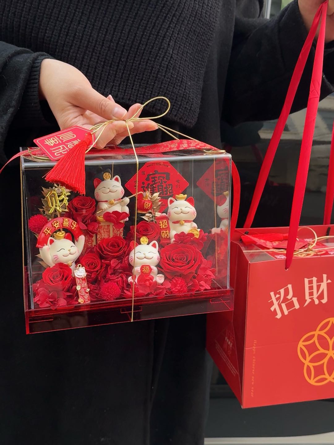 永生花公仔猫亚克力开业新居花玻璃罩礼盒送女友老婆闺蜜生日礼物