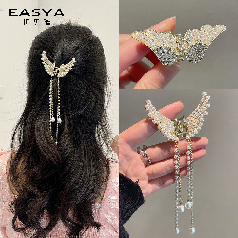 韩国新款设计感珍珠流苏蝴蝶翅膀抓夹发夹气质优雅后脑勺小爪发卡,饰品/流行首饰/时尚饰品新,民族风发饰,淘宝优惠券,粉丝福利购,淘宝优惠卷