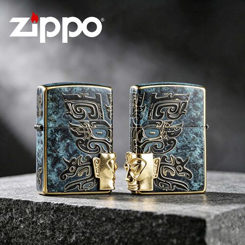 zippo打火机三星堆青铜人面相