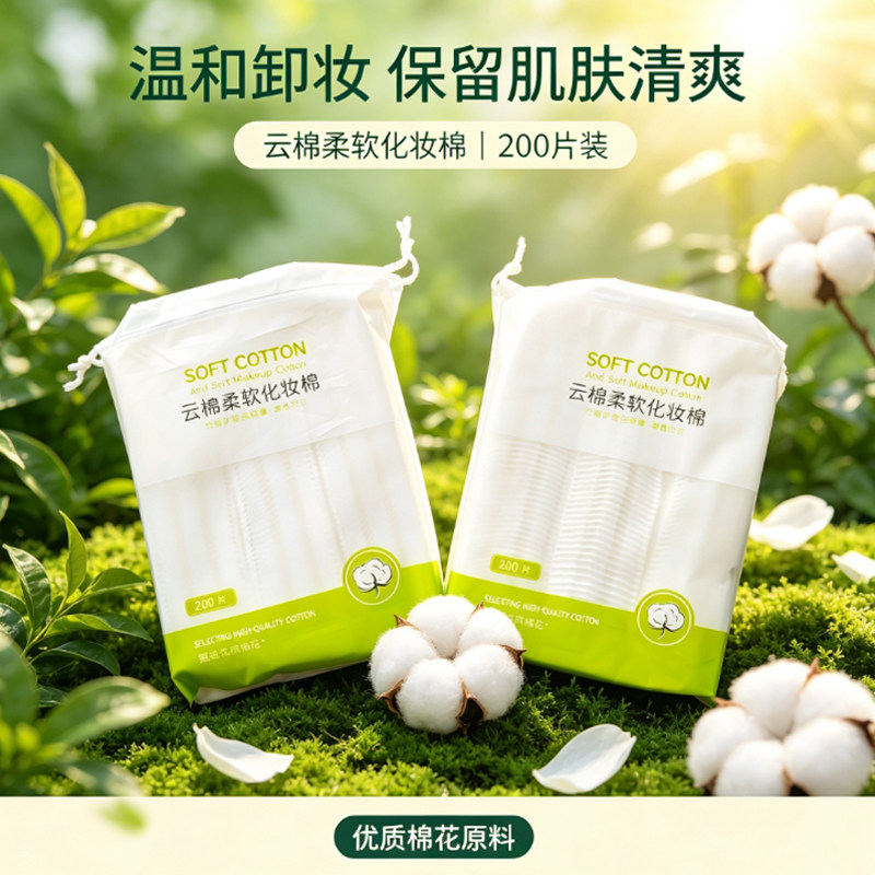 云棉柔软化妆棉甄选优质棉花200片卸妆用脸部湿敷棉片护肤卸妆棉