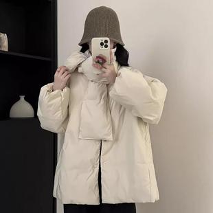 极简宽松外套 90白鸭绒高级轮廓感圆领羽绒服韩版 2025冬 围巾款