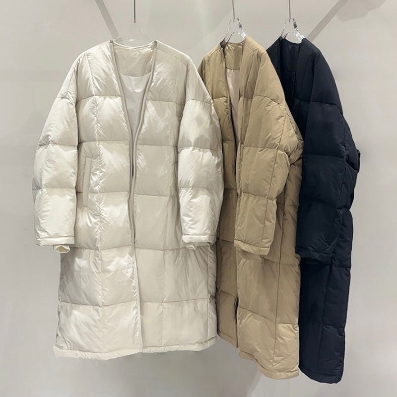 长款羽绒服女冬季2025新款v领加厚保暖白鸭绒时尚休闲大气外套