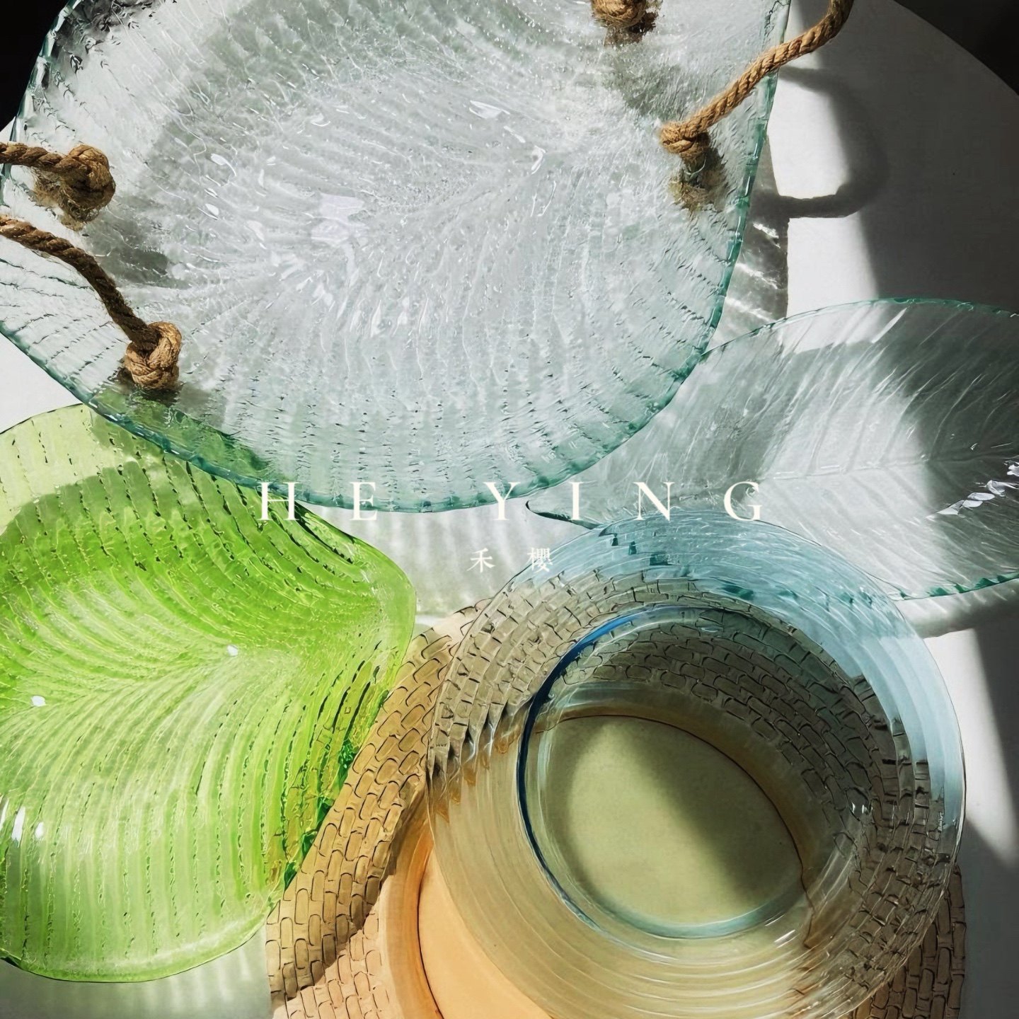 730禾樱日式锤纹玻璃外贸出口新款彩色无铅玻璃盘果盘衬盘沙拉碗,餐饮具,果盆/果盘/果篮,淘宝优惠券,粉丝福利购,淘宝优惠卷