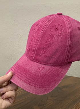 复古水洗纯棉做旧破洞棒球帽子女春夏韩版百搭个性小众遮阳鸭舌帽
