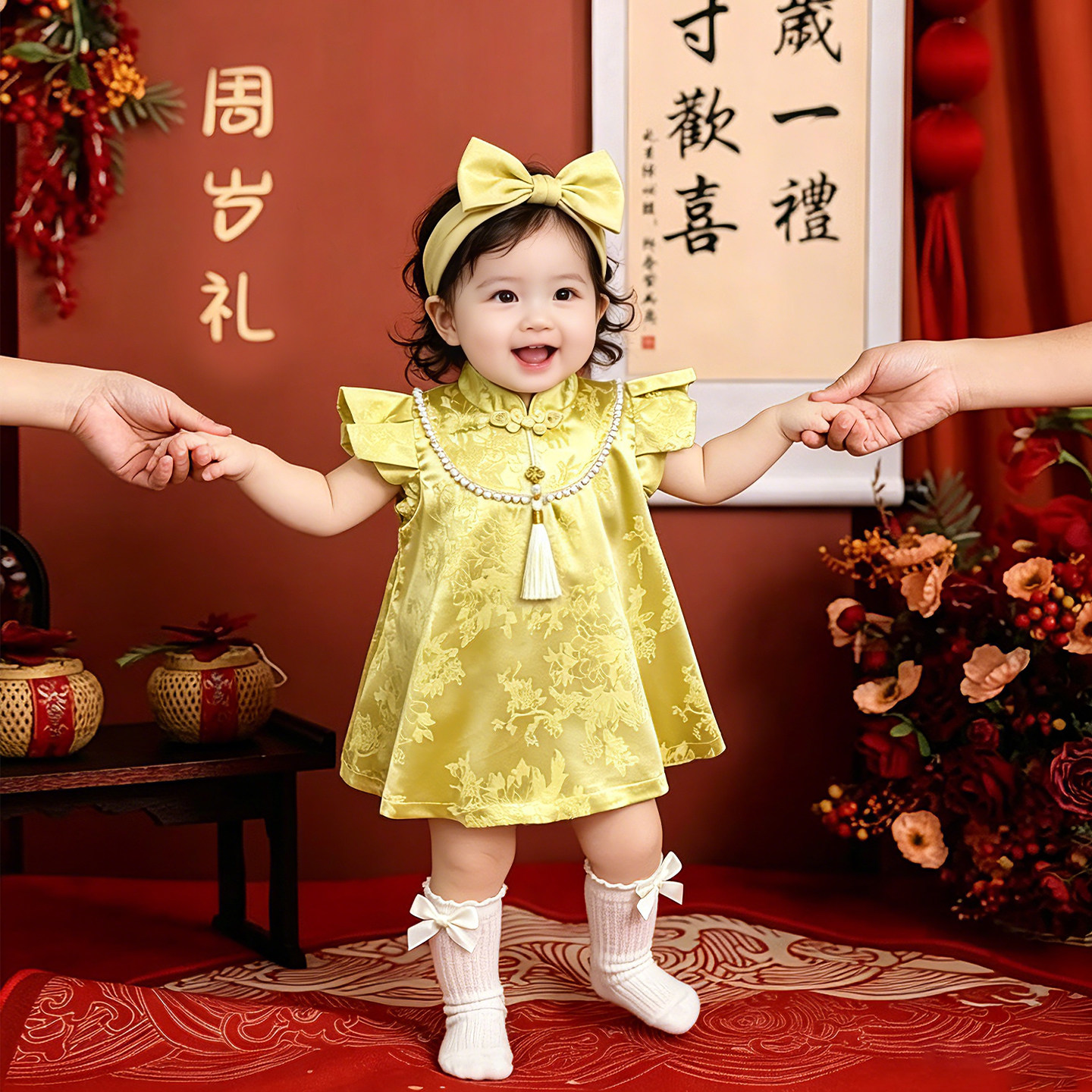 周岁女宝新中式汉服旗袍生日礼服图片