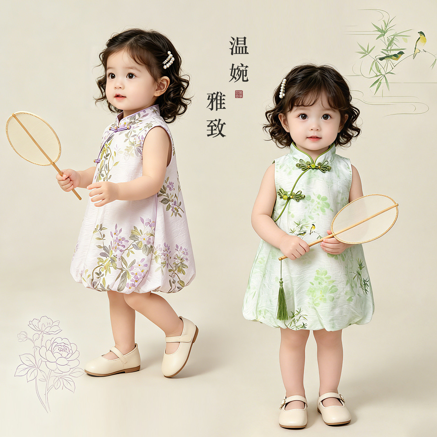 女童花苞裙夏薄款2026连衣裙女宝新中式国风周岁礼服裙子儿童旗袍