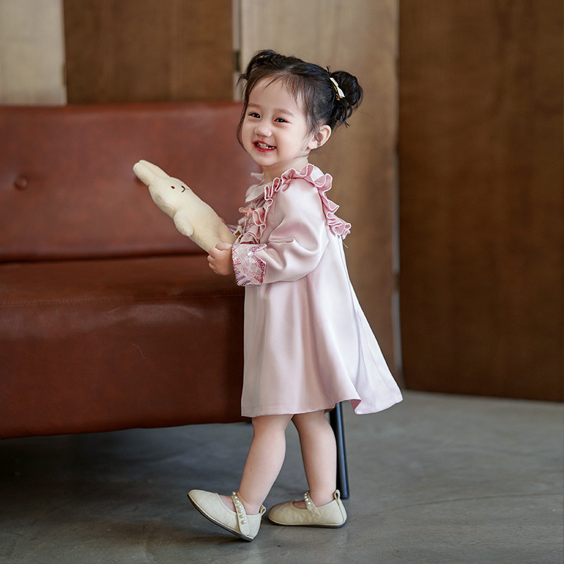 周岁女宝礼服秋抓周宴中式裙子粉色幼儿童衣服生日宴夏婴儿公主裙