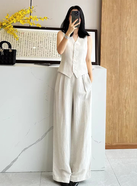 C3478分开拍亚麻套装马夹阔腿裤 原450元 25年回馈清仓不退不换