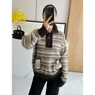 C4645 时尚巴黎的老店 复古又具腔调 可翻可立 费尔岛羊毛衫 毛衣