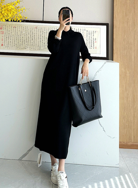 C4786 原厂货 重磅针织 高密度16针 巨显瘦羊毛连帽长袖连衣裙 女