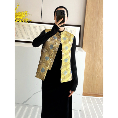 C4821 时尚巴黎的老店 高端重工 非遗真丝蜀锦 新中式马夹背心 女
