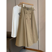 时尚 干练OL气质 巴黎 C4851 老店 高及感足 双排扣 卡其风衣半裙