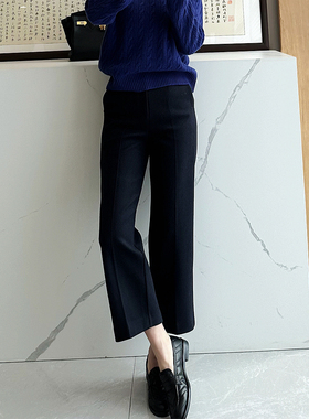 C4688时尚巴黎的老店 温柔高及 时髦 直筒微阔腿毛呢裤 保暖厚实