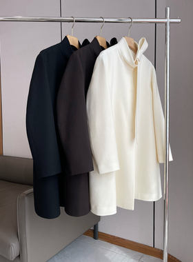 C4663时尚巴黎的老店 狂赞 大气优雅高品质 立领飘带羊毛大衣外套