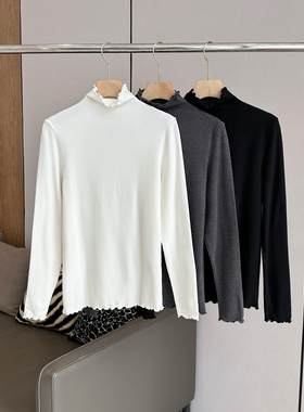 C4641 时尚巴黎的老店 洋气十足 爆舒服 木耳边半高领磨毛打底衫