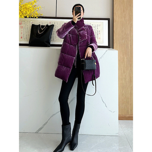 老店 贵气紫 配围巾 C4741 真丝绒羽绒服 巴黎 新中式 白鹅绒 时尚