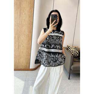 时尚 钉珠真丝欧根纱 巴黎 顶及重工 宽松马夹背心女 老店 C4511