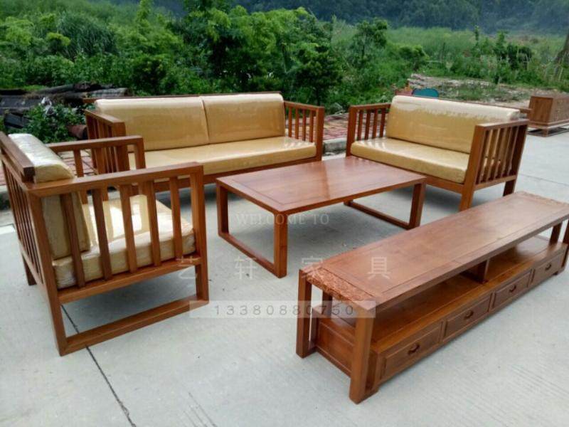 缅甸柚木沙发客厅电视柜新中式老榆木家具刺猬紫檀胡桃木色白蜡木