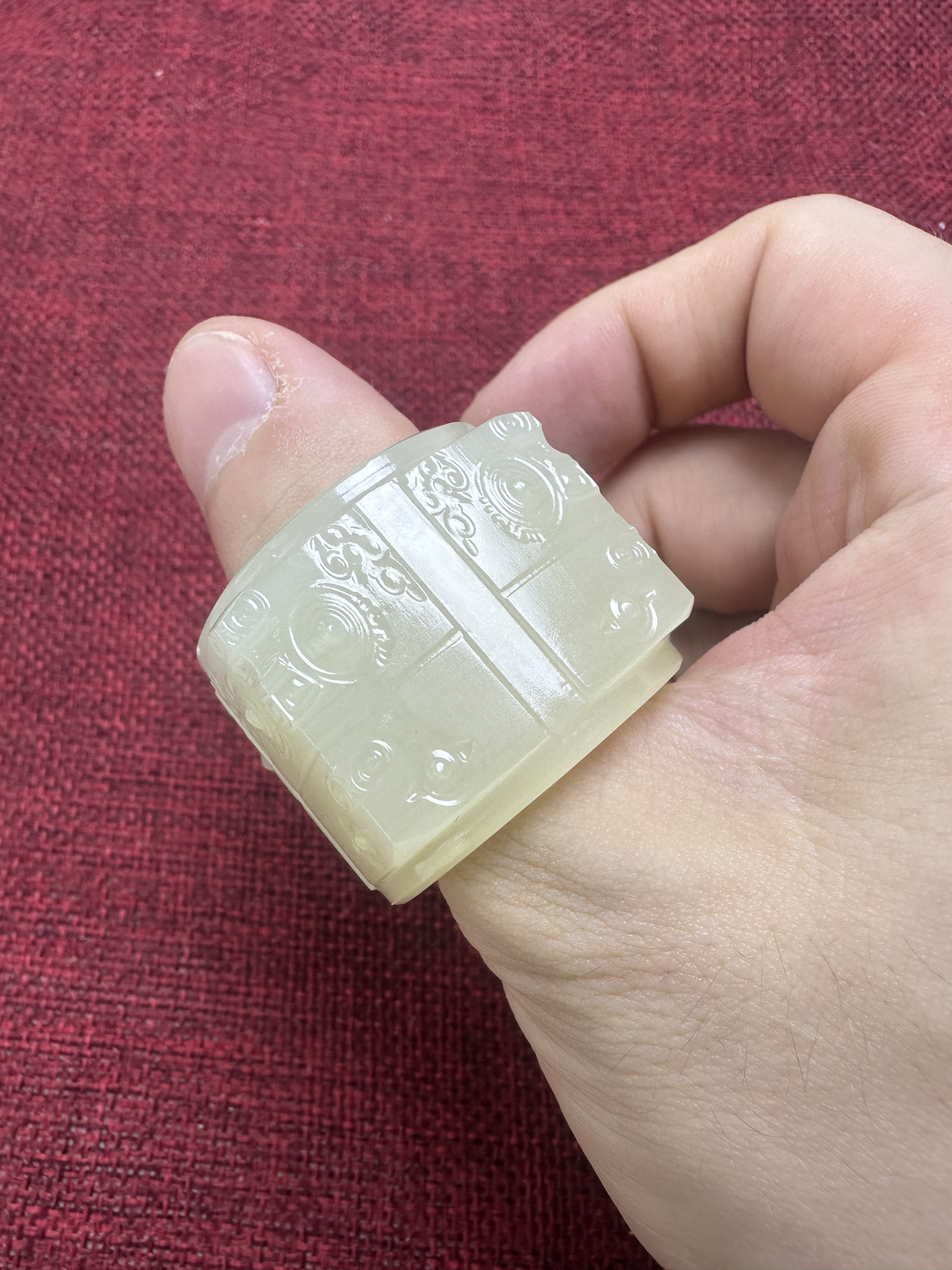 招财和田玉黄口戒指男款扳指青白玉仿古瑞兽貔貅浅浮雕指环霸气