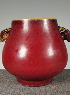 瓷器老货真品收藏清康熙年制郎红窑变鹿头尊花瓶摆件包老真