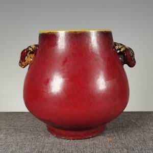 瓷器老货真品收藏清康熙年制郎红窑变鹿头尊花瓶摆件包老真