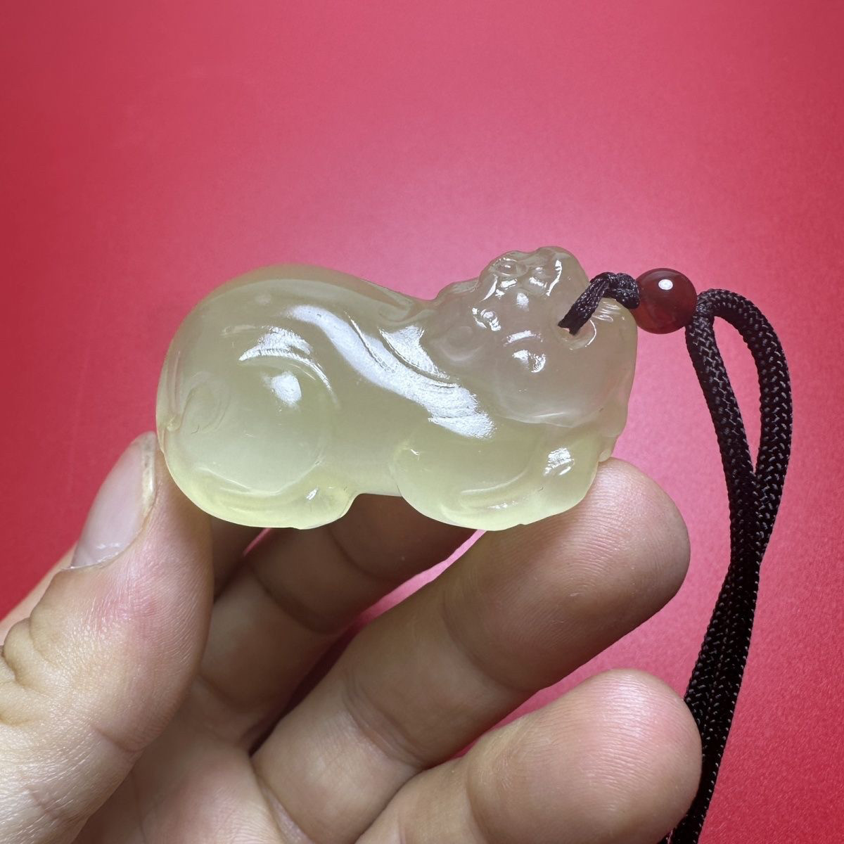 新疆天然和田玉黄口猫眼貔貅吊坠望天吼小摆件车挂项链挂件送绳子