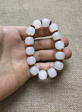天然和田玉手链羊脂白手串路路通佛珠转运珠情侣玉项链挂件送礼盒