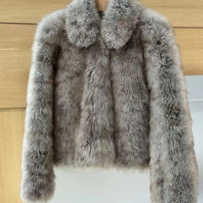 奢华意大利皮草外套 曼石双色渐变山羊绒翻领外套皮草大衣