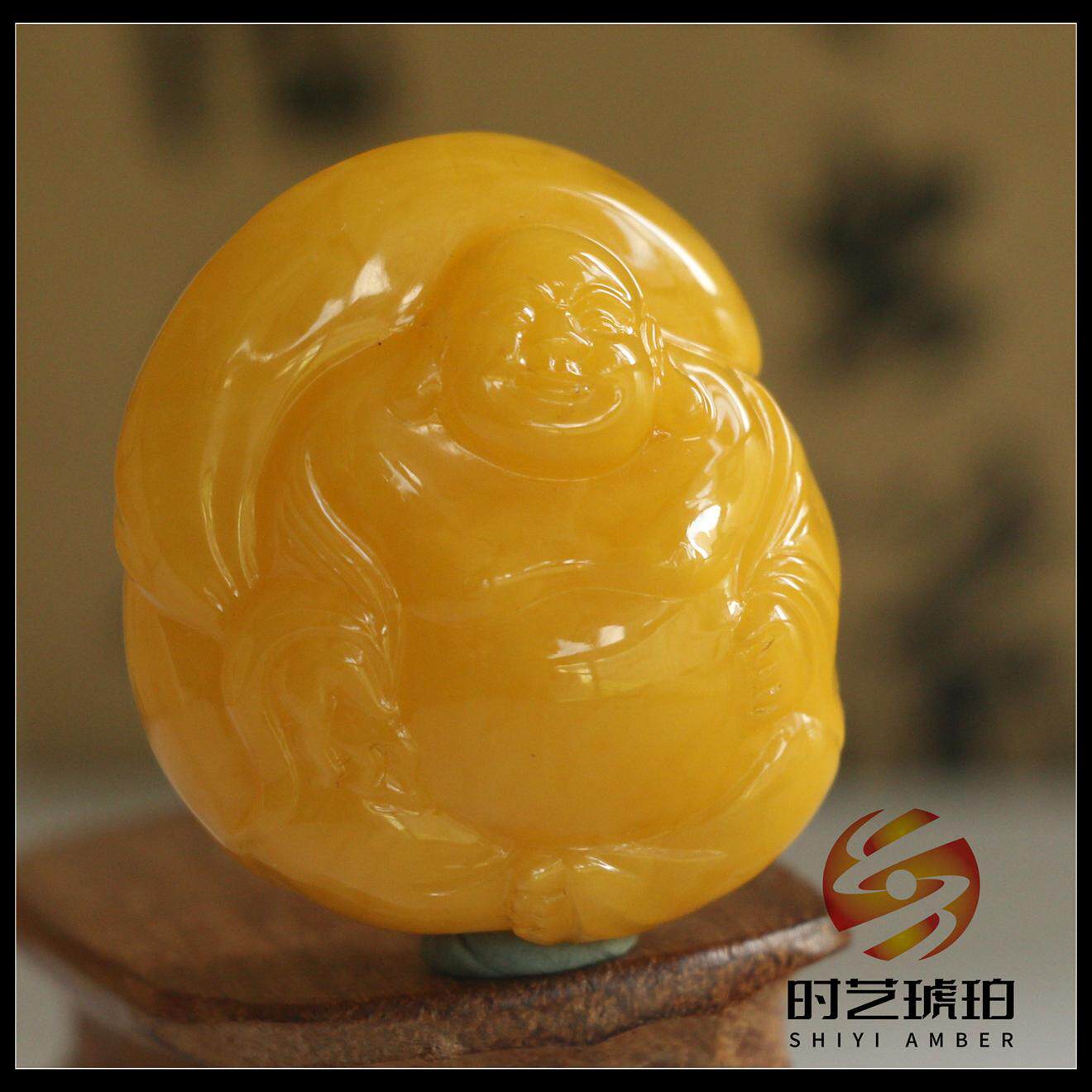 俄料鸡油黄蜜蜡弥勒佛雕刻男女款精品吊坠（一图一物）未打孔