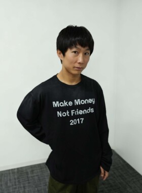 MMNF标语 水洗做旧「赚钱不交朋友」 275g重磅纯棉 微破 长袖T恤