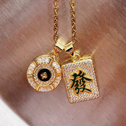 MMNF麻将筹码满钻珐琅吊坠