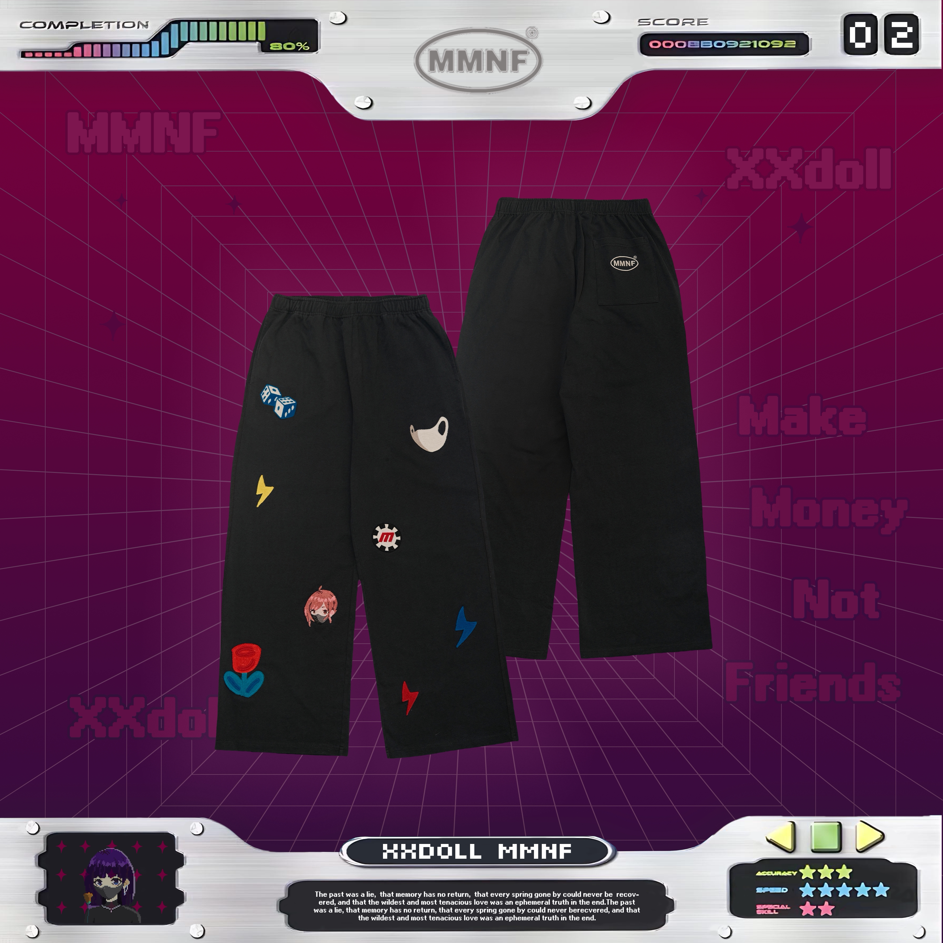 玩偶「夜幕街机厅」休闲裤 闪电刺绣 正版联名 xxDoll限量系列