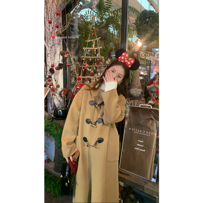 双面羊绒大衣女中长款2025新款羊毛呢子牛角扣加厚秋冬毛呢外套